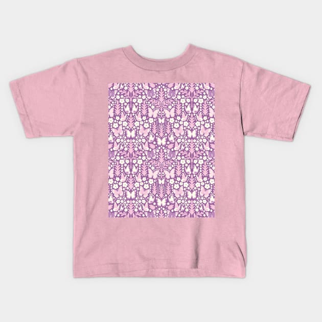 BUTTERFLY DAMASK GEOMETRIC BOTANICAL FLORAL PATTERN PASTEL PURPLE LILAC Kids T-Shirt by blomastudios